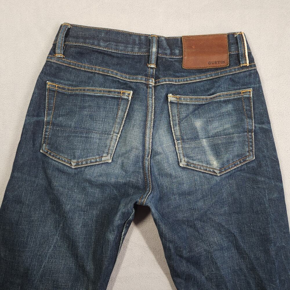 GUSTIN Selvedge Jeans Mens Size 29 FITS 27.25x33 California Slim USA Made Worn - Picture 14 of 16